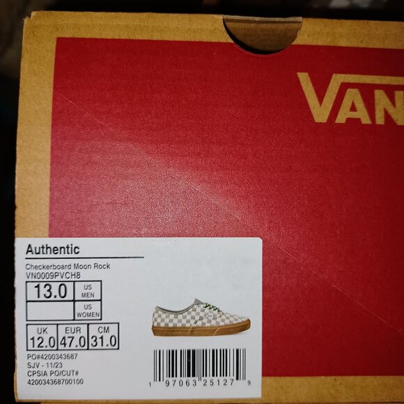 Vans Men's 13 Authentic Moon Rock/Gum Checkerboard VN0009PVY6Z - Picture 5 of 12